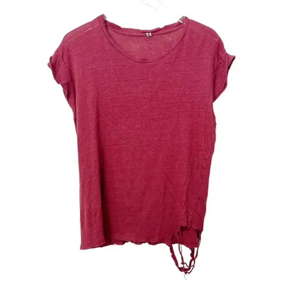 IRO Scoop‎ Neck Distressed Linen Tee in brick